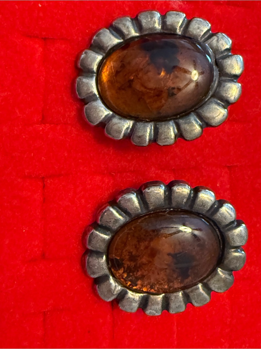 Vintage Faux Amber Oval Stone Floral Frame Earrings - Women Jewelry